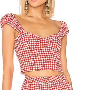 LPA Elena Sleeveless  Crop Top in Red Houndstooth XL NEW REVOLVE